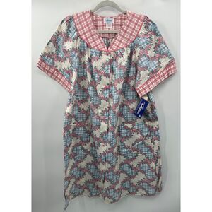 NWT Vtg 70s Granny Cottagecore Floral Snap Midi House Dress Brunch Coat Robe 2X